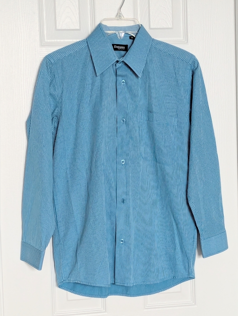 Boys' (Size 14) Blue & White Striped Button-Down Shirt w/Stiff Collar